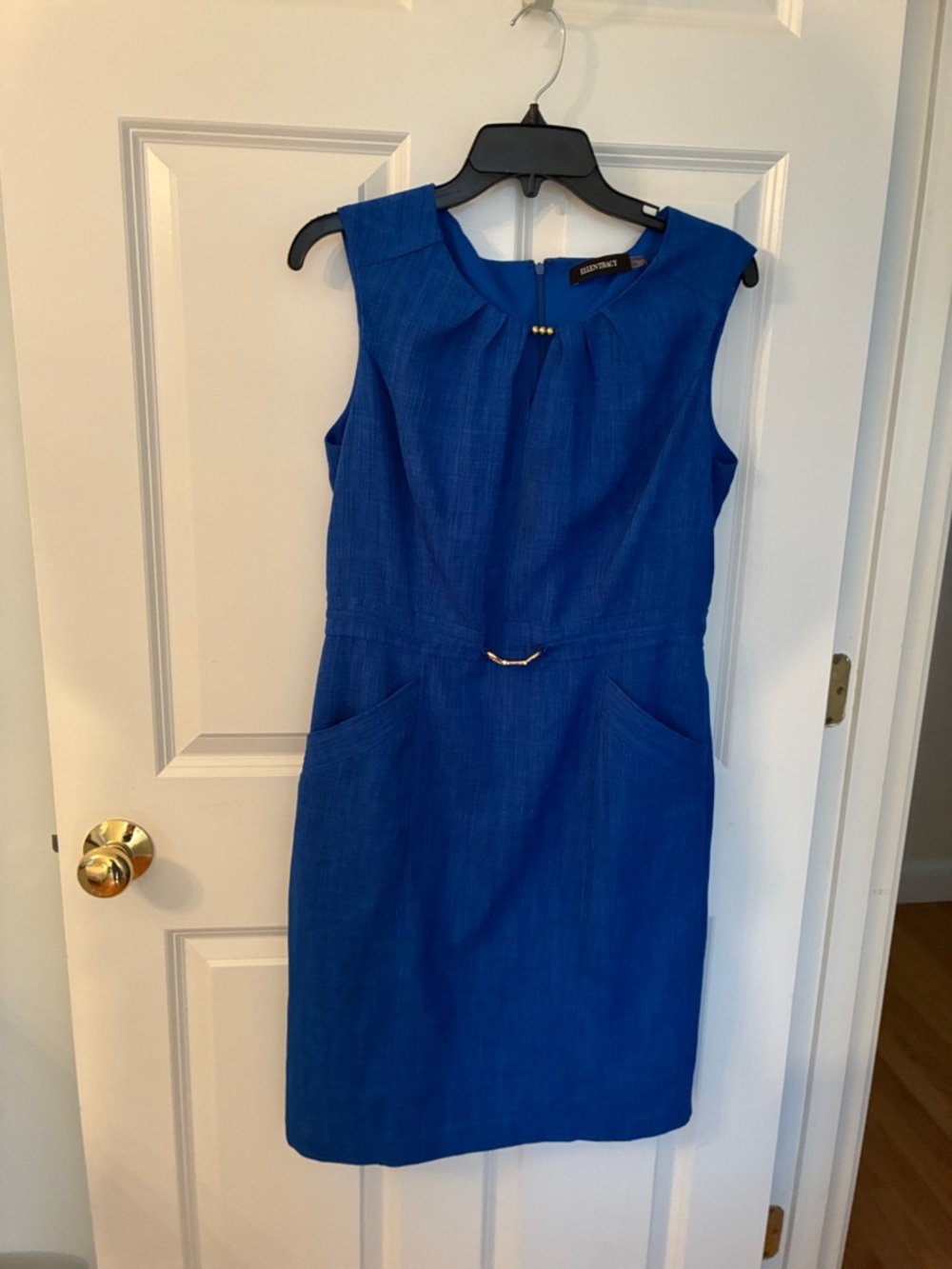 Ellen Tracy Cobalt Blue Sleeveless Sheath Dress with Gold Accent